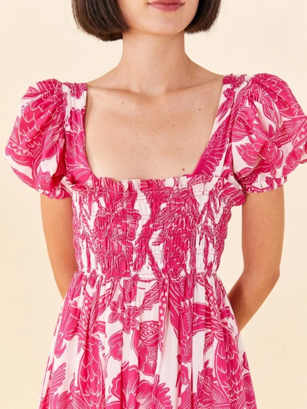 NWOT Farm Rio Pink Tropical Woodcut Maxi Dress